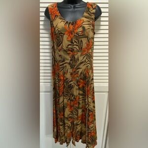 Dressbarn Tank Dress Floral Tiger Print Button‎ Down Front Slits Maxi Size 10